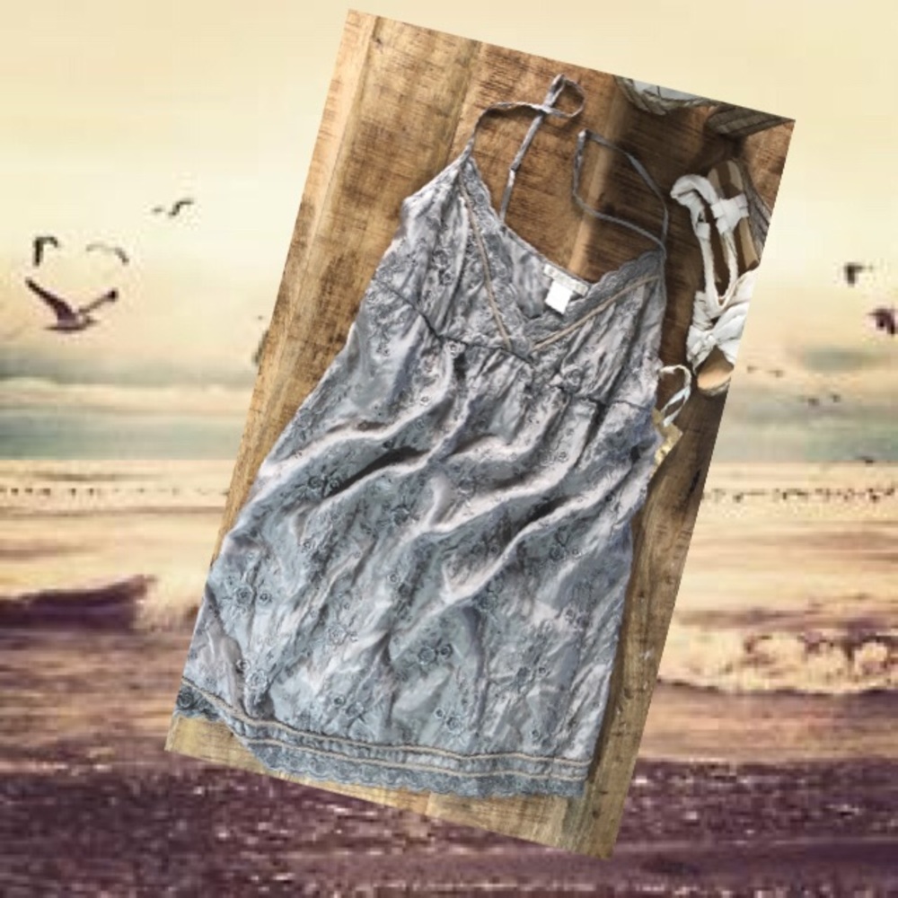 BOHO CAMISOLE IN TAUPE 100% EMBROIDERED SILK